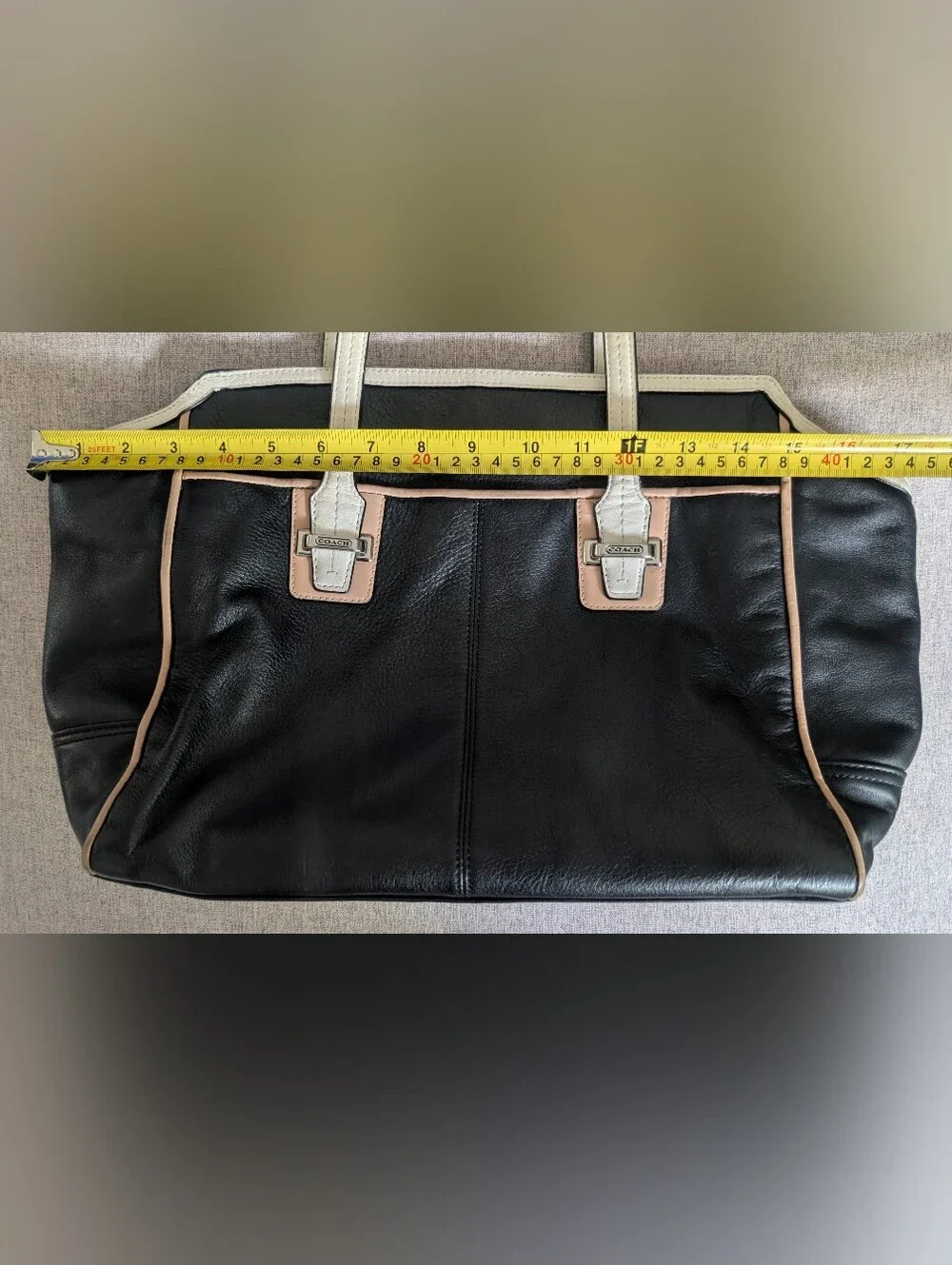 Authentic COACH Taylor Spectator Leather Carryall Tote F26132 Black/Ivory/Tan